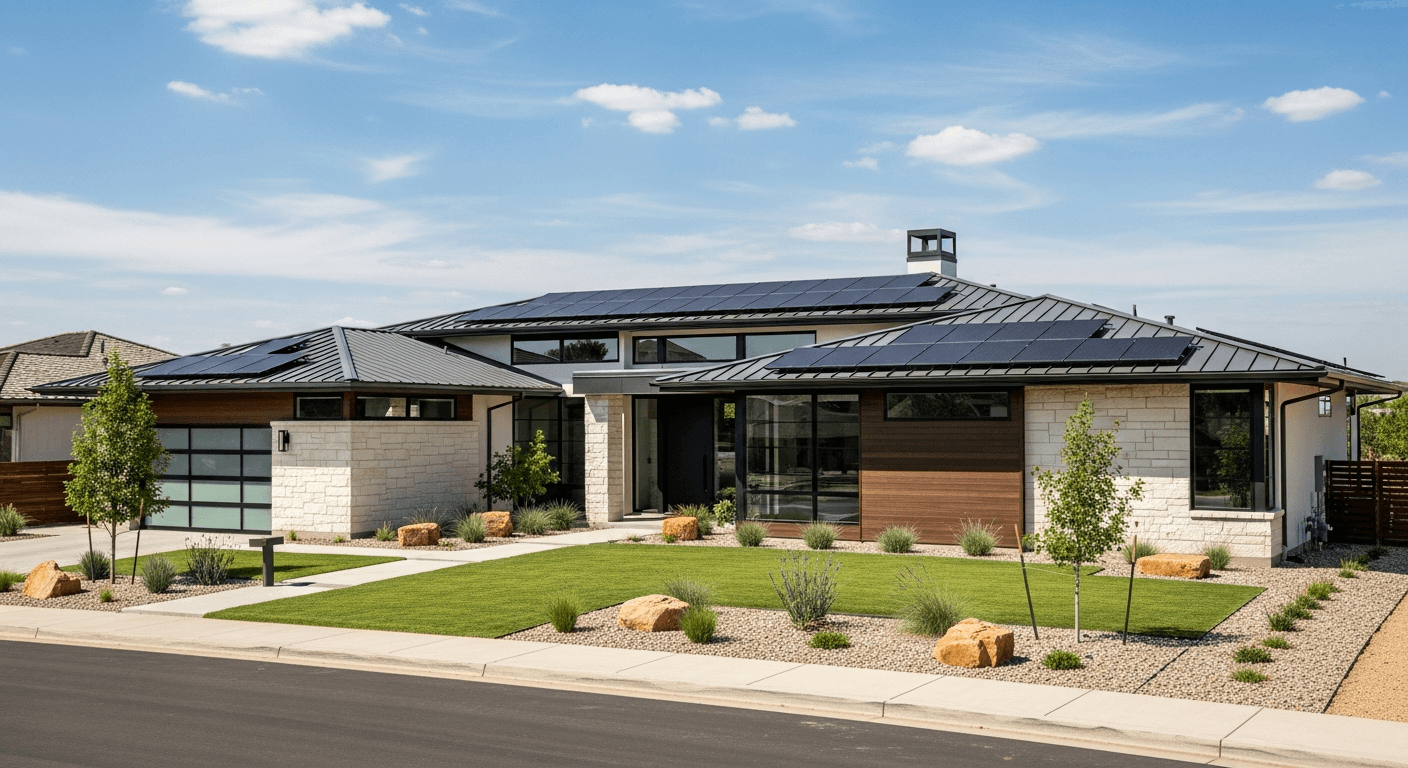 Modern home with solar panels
